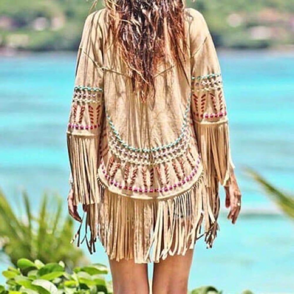 Mahiya Tan and Pink Fringe Cover-Up